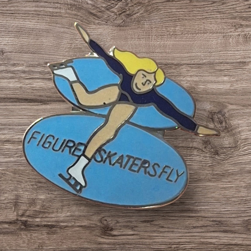 Vintage Blue and Yellow Figure Skater Brooch